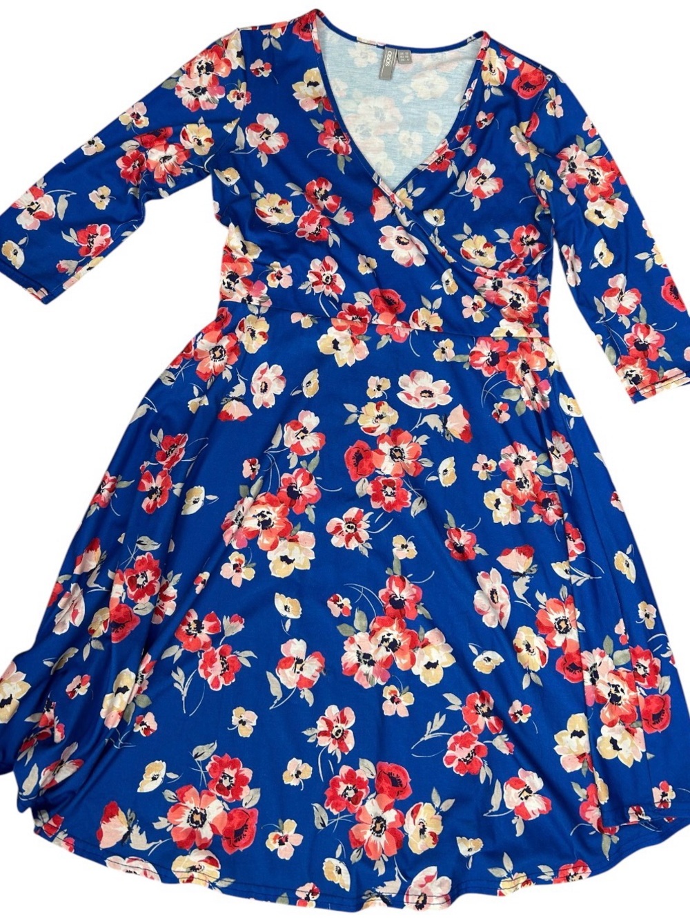 ASOS Blue Floral Faux Wrap A-Line Dress Size 6